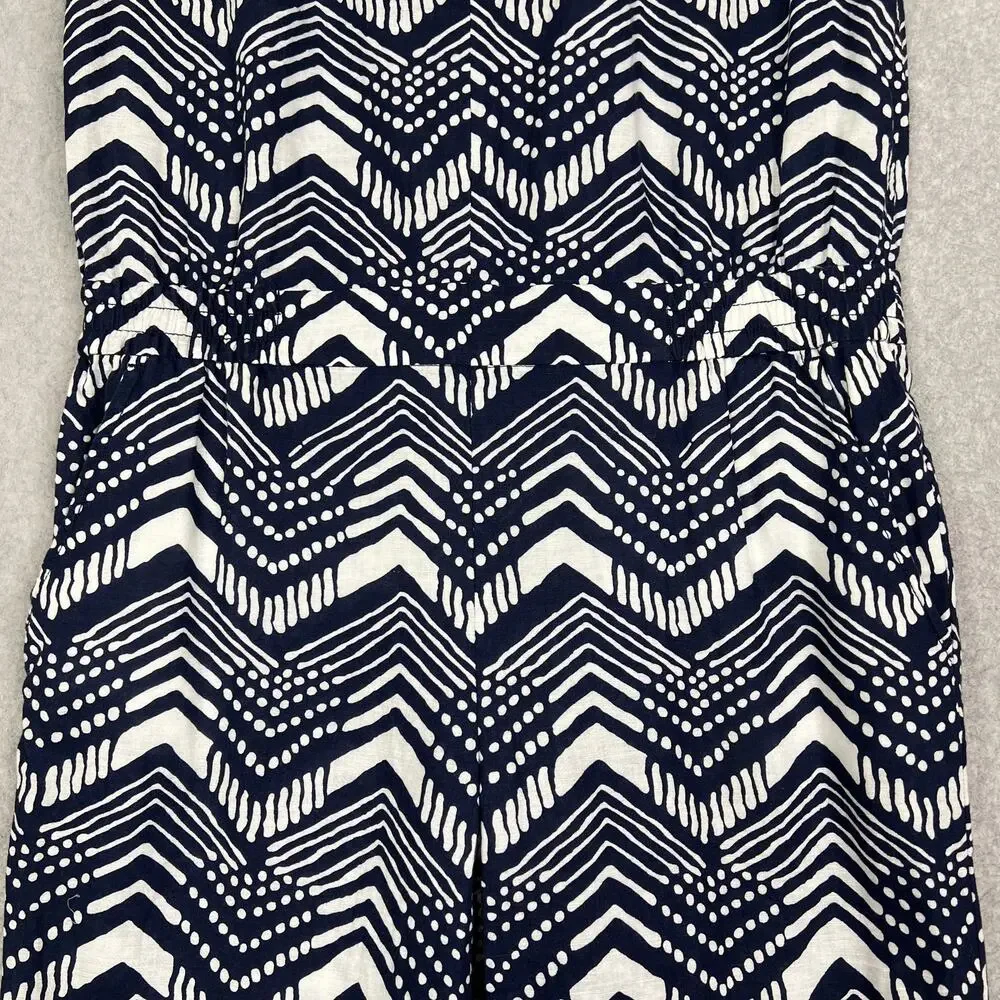 J. Crew Navy Blue White Cotton Linen Blend Sleeveless Jumpsuit Size 4